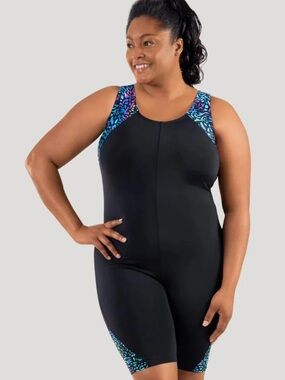 Juno Active QuikEnergy Sleek Fit Scoop Back Aquatard Coral Reef Black size 3x